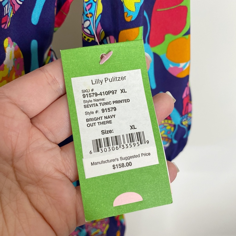 RARE NWT Lilly Pulitzer Bright Navy Out There Butterfly Silk Tunic Top XL - Picture 13 of 16